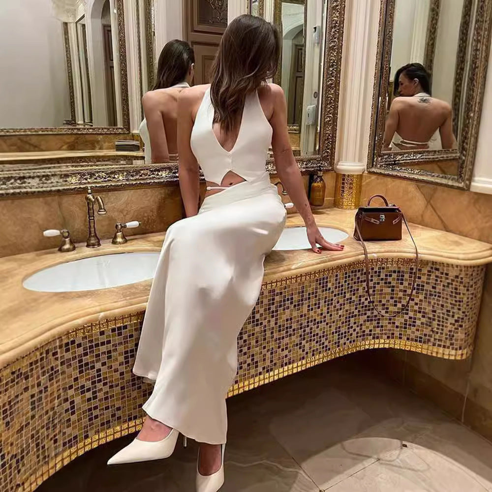 Fashion Halter Backless Vest Top Temperament Slimming Fishtail Skirt Suit - Bellarte Enchanté Fashion Halter Backless Vest Top Temperament Slimming Fishtail Skirt Suit